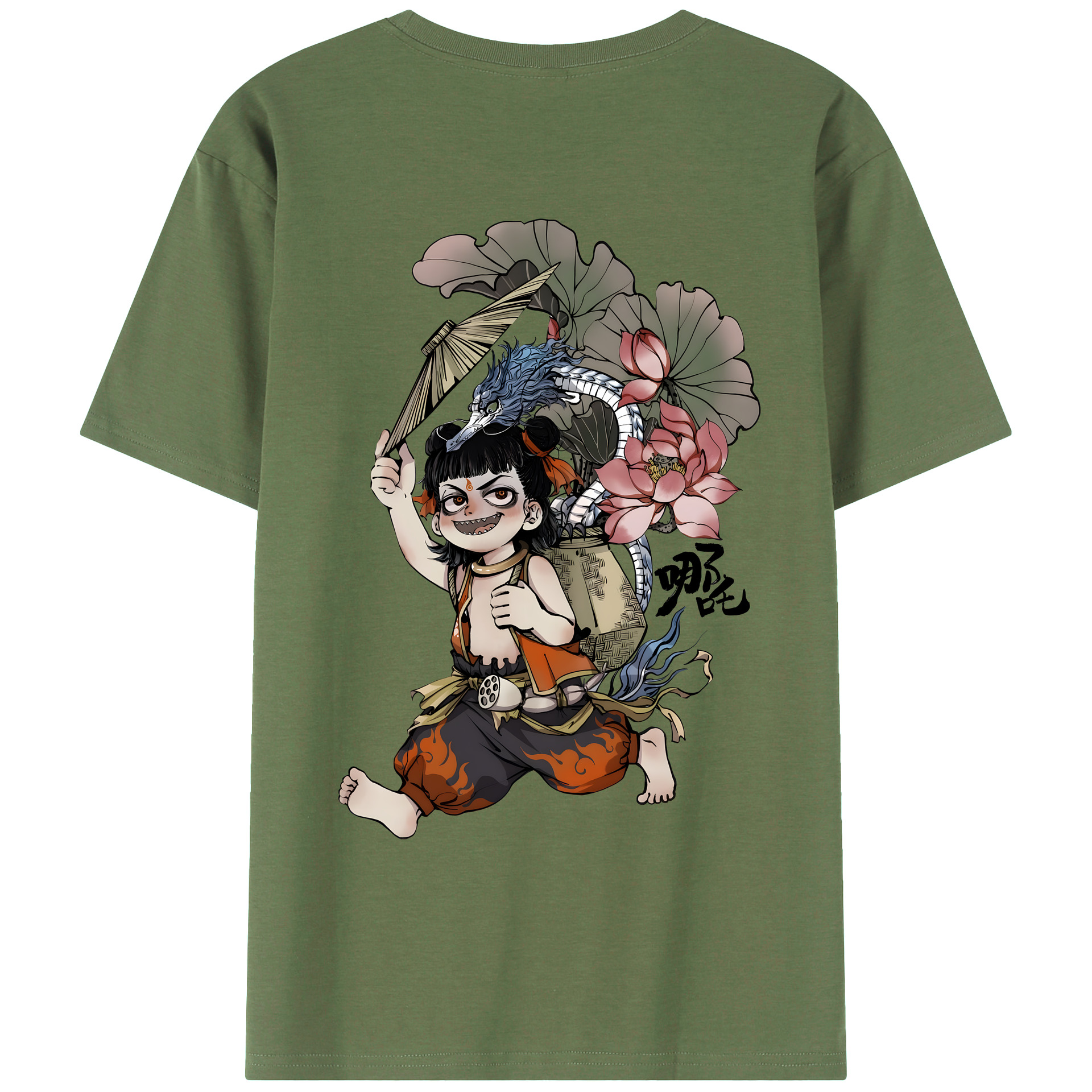 （画像用） Ne Zha 2 ナタ 魔童の大暴れ 綿100％ メンズ半袖Tシャツ（バックプリント） 通気性